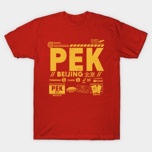 Vintage Beijing PEK Airport Code Travel Day Retro Travel Tag China T-Shirt